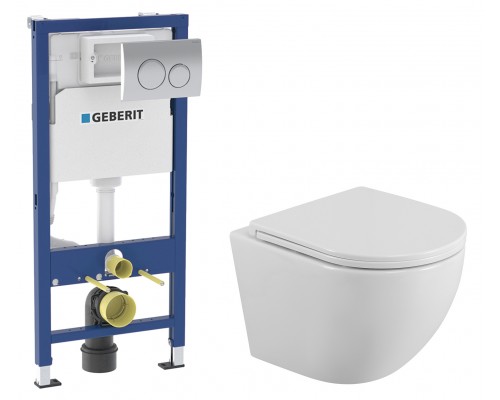 Комплект Унитаз подвесной BelBagno Uno BB3105CHR/SC + Инсталляция Geberit Delta 20 458.118.21.2 с кнопкой смыва, хром