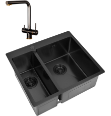 Комплект Мойка кухонная Zorg Light ZL R 590-2-510-R GRAFIT R, графит + Смеситель Inox SZR-7039 BR/GRAFIT бронза графит