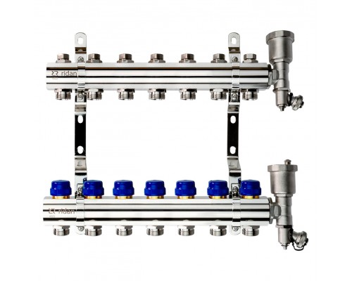 Комплект коллекторов Ридан FHF-7R set с кронштейнами и воздухоотводчиками, 7 контуров 088U0707R