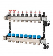 Коллектор HENCO из нержавеющей стали, расходомер, воздухоотводчик, дренаж и клапан, 1” - 8 x 3/4” UFH-0605MDSS08