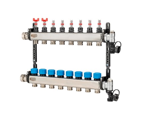 Коллектор HENCO из нержавеющей стали, расходомер, воздухоотводчик, дренаж и клапан, 1” - 8 x 3/4” UFH-0605MDSS08