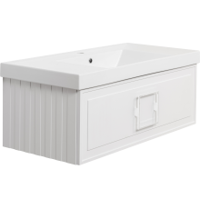 Тумба с раковиной La Fenice Cubo 100 подвесная, bianco, ручка белая, раковина Cubo 100