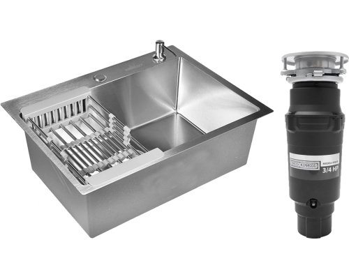 Комплект Мойка Wisent 6045 с PVD покрытием, с раздвижным коландером и дозатором, сатин + Измельчитель Bone Crusher BC 910-SL-Slim Line