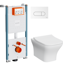 Комплект Унитаз подвесной VitrA Zentrum Square 7484B003-0075 безободковый + Крышка Integra Square 191-003-009 с микролифтом + Инсталляция V-Fix Core 732-5800-01PV + Кнопка Root Round 740-2200 белая глянцевая