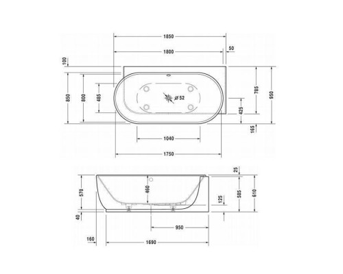 Duravit Luv Ванна из минерального литья 185x95см, цвет белый, с панелью справа и ножками, цвет: белый. 700432000000000,  792208000001000