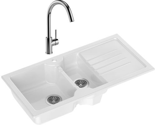 Комплект Мойка кухонная Domaci Сиена 54100-101 белый глянец + Смеситель STWORKI HDN0112XH