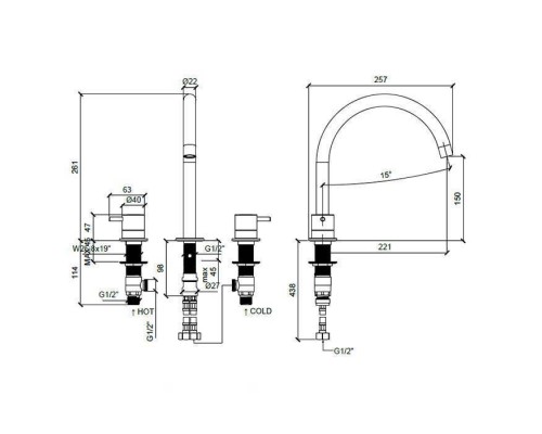 Almar Смеситель для раковины, на 3 отв, цвет: хром. E214004.CR