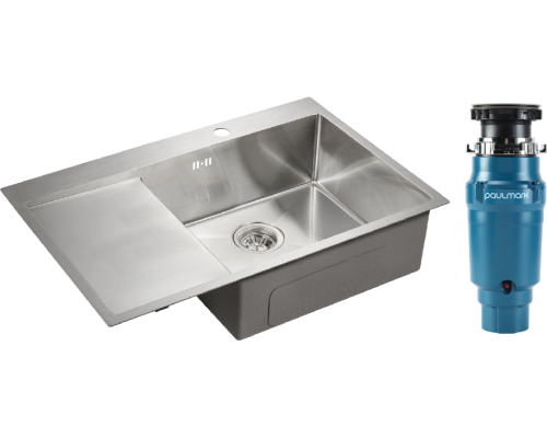 Комплект Мойка кухонная Paulmark Kroner PM217851-BSR брашированная нержавеющая сталь R + Измельчитель Intenso I-400