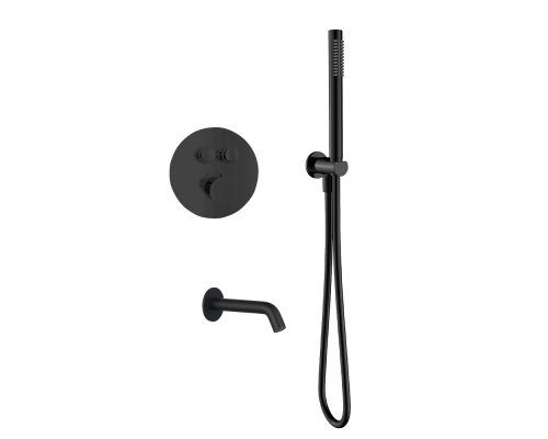 AQM8407MB Набор для комплектации ванны с изливом и термостатом с регулировкой напора, черный матовый AQM8407MB