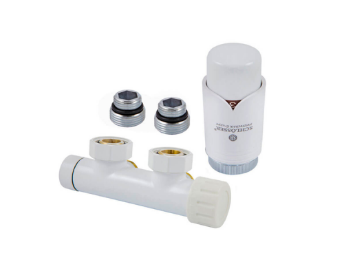 Узел подключения Schlosser DUO-PLEXугловой, правый 3/4 x М22x1,5 + 2 Ниппеля 1/2x3/4, Белый 602100001