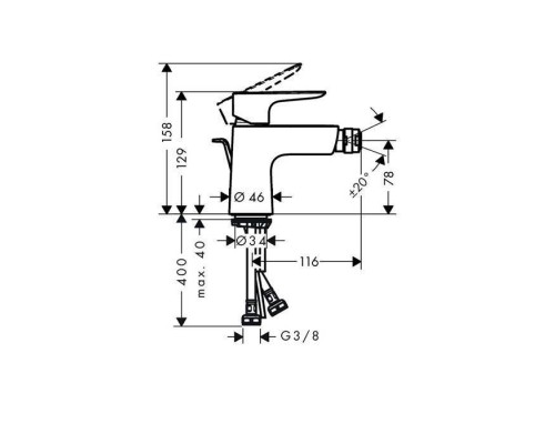 Hansgrohe Talis E Смеситель для биде на 1 отверстие, с донным клапаном, излив 116мм, цвет: полированное золото