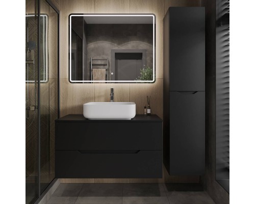 Мебель для ванной комнаты Orange Line 100 подвесная, 2 ящика, матовая черная с раковиной B05-520W