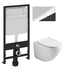 Комплект Унитаз подвесной Ceramicanova Mono CN1905 безободковый + Инсталляция EWRIKA ProLT 0026-2020 + Кнопка 0041 хром