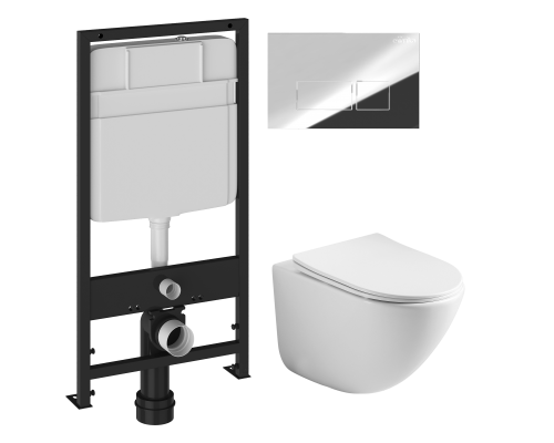 Комплект Унитаз подвесной Ceramicanova Mono CN1905 безободковый + Инсталляция EWRIKA ProLT 0026-2020 + Кнопка 0041 хром Комплект Унитаз подвесной Ceramicanova Mono CN1905 безободковый + Инсталляция EWRIKA ProLT 0026-2020 + Кнопка 0041 хром