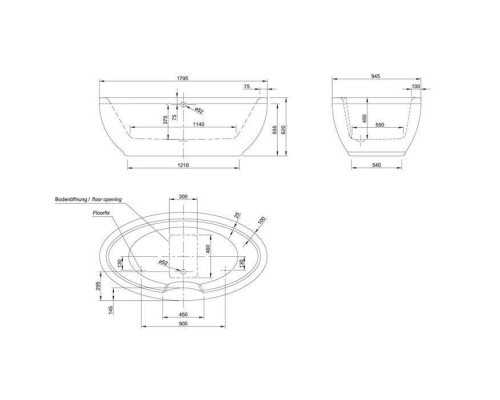 KNIEF Oval  Ванна отдельностоящая 180x95x62.5 см, без слива-перелива, цвет: белый. 0100-091-06,  0100-080-06