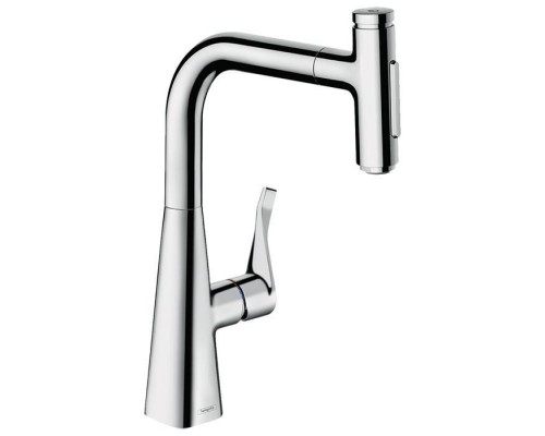 Hansgrohe Metris M71 Смеситель для кухни, на 1 отв, поворотный излив: 20.8см с вытяжным душем, 2jet, h238мм, sBox кнопка вкл/выкл,, цвет: хром. 73817000 Hansgrohe Metris M71 Смеситель для кухни, на 1 отв, поворотный излив: 20.8см с вытяжным душем, 2jet, h238мм, sBox кнопка вкл/выкл,, цвет: хром. 73817000