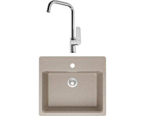 Комплект Мойка кухонная Domaci Болонья М-09-004 песочная + Смеситель STWORKI