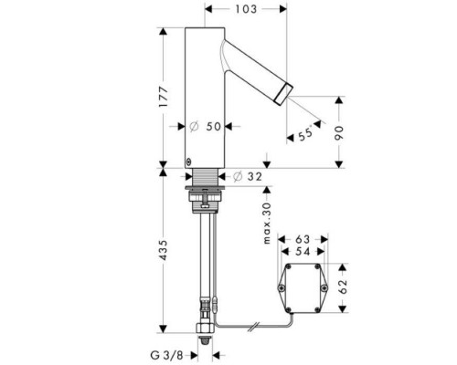Axor Starck, Электронный смеситель с регулировкой температуры, работающий от батареек, цвет: хром. 10106000