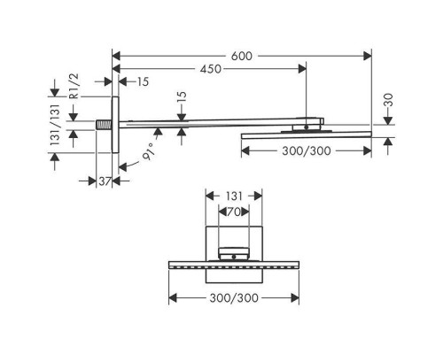 Axor ShowerSolutions Верхний душ, 30x30см, 1jet, с держателем 45см, настенный, цвет: полированное золото. 35314990 Axor ShowerSolutions Верхний душ, 30x30см, 1jet, с держателем 45см, настенный, цвет: полированное золото. 35314990