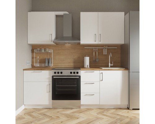 Кухонный гарнитур Domaci Болонья 220 см, фасад белый, ручка хром, столешница дуб вотан KUH-708339