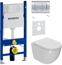 Комплект Унитаз подвесной Bauedge Bau Dream Hurricane3 безободковый, с микролифтом, белый + Шумоизоляция Geberit 156.050.00.1 + Инсталляция Duofix Delta 458.163.21.1 с кнопкой смыва, хром