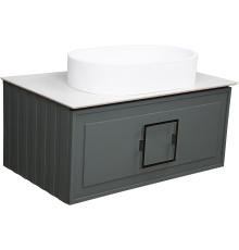 Тумба с раковиной La Fenice Cubo 80 подвесная, grigio, ручка черная, столешница белый мрамор, раковина белая матовая