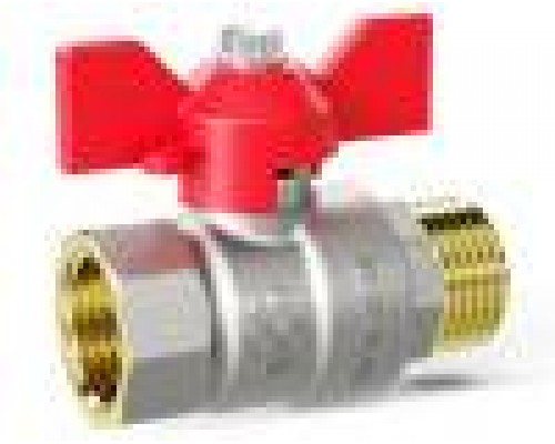 Краны шаровые Кран шаровой Pride 47.20.В-Н.Б латунный, Ду20, Ру40, ручка бабочка, цвет ручки красный LD LD 47.302.20 R