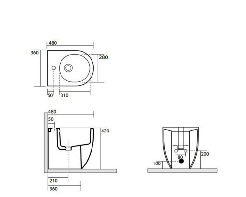 Kerasan Flo биде приставное 48х28см, с 1 отв. под смеситель, цвет: белый. 312101*1