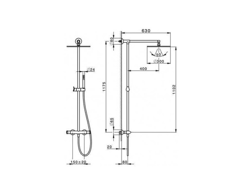 HUBER Harlock Настенная душевая система:термостатический смеситель для душа,верхний душ d300 мм,ручной душ с держателем и шлангом, цвет: черный матовый, . HCC7802040