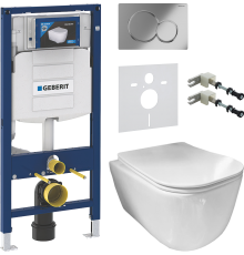 Комплект Унитаз подвесной Ceramicanova New Day CN3005 с микролифтом, безободковый + Крепления Geberit Duofix 111.815.00.1 к стене + Шумоизоляция 156.050.00.1 + Инсталляция UP 320 111.300.00.5 + Кнопка Sigma 01 115.770.21.5 хром
