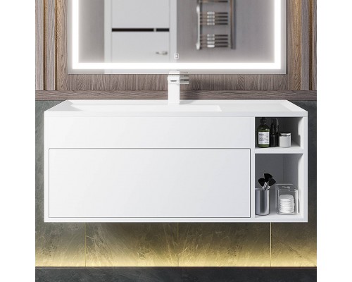 Тумба под раковину Uperwood Lotus 100 подвесная, с ящиком, с полками, белая