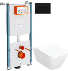Комплект Унитаз подвесной Geberit Smyle Square 500.685.01.1 + Инсталляция VitrA V-Fix Core 732-5800-01PV + Кнопка Root Round 740-2211 черная матовая
