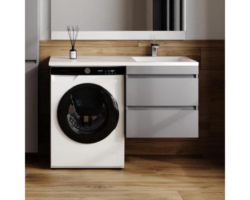 Тумба с раковиной Style Line Даллас Леон 120 R Люкс Plus подвесная, серая матовая, для стиральной машины