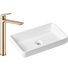 Комплект Раковина Lavinia Boho Bathroom Sink Slim 33311004 + Смеситель Wellsee ICON! for life 182309000 розовое золото