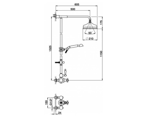 CISAL Arcana Toscana Настенная душевая система:термостатический смеситель для душа,верхний душ,ручной душ с держателем и шлангом, цвет: хром . TS00407021