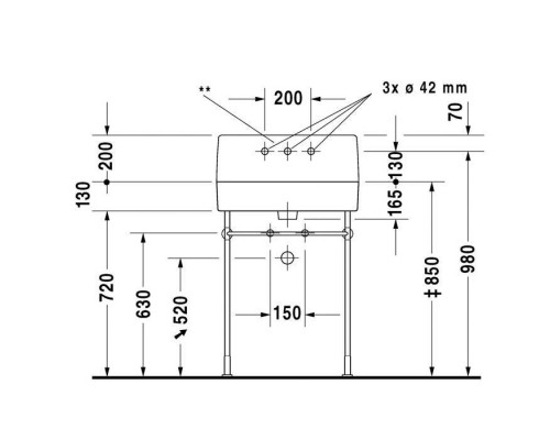 Duravit Vero Консоль металлическая 60x47см, с раковиной на 3 отв. под смеситель, напольная, цвет: белый/хром. 0030631000,  0453600025