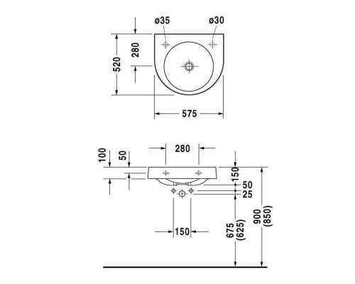 Duravit Architec Раковина 57.5х52 см, 1 отв., Sx, без перелива, цвет: белый. 0449580009