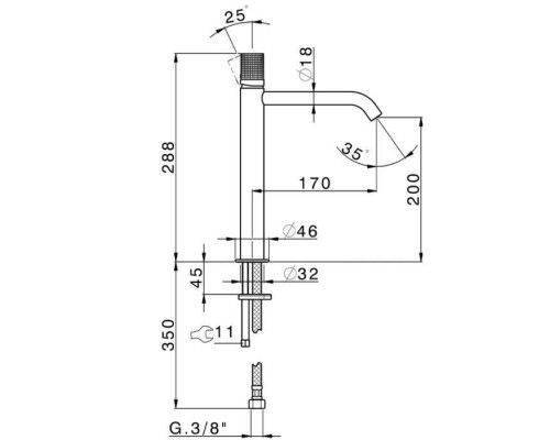 Cisal X32 Смеситель для раковины, высокий, 1 отв., цвет: Inox spazzolato. X1003544D1 Cisal X32 Смеситель для раковины, высокий, 1 отв., цвет: Inox spazzolato. X1003544D1