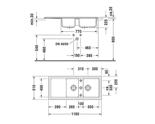 Duravit Cassia Кухонная мойка 116x51см., встраиваемая, цвет: бежевая. 7513111900 Duravit Cassia Кухонная мойка 116x51см., встраиваемая, цвет: бежевая. 7513111900