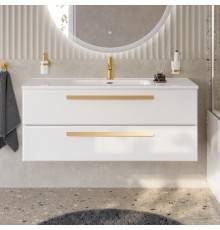 Тумба с раковиной Cezares Eco Cer-N 120, bianco lucido, раковина Duet 120, ручки сатиновое золото