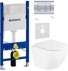 Комплект Унитаз подвесной BelBagno Uno BB3105CHR/SC + Шумоизоляция Geberit 156.050.00.1 + Инсталляция Duofix Delta 458.163.21.1 с кнопкой смыва, хром