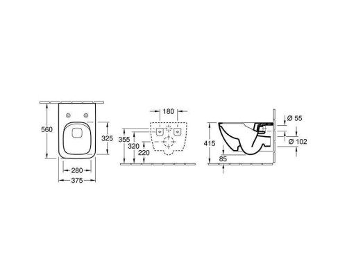 VilleroyBoch Venticello Унитаз подвесной 375*560*330, безободковый, в комплекте сиденье SlimSeat Line, микролифт, цвет альпийский белый. 4611RL01