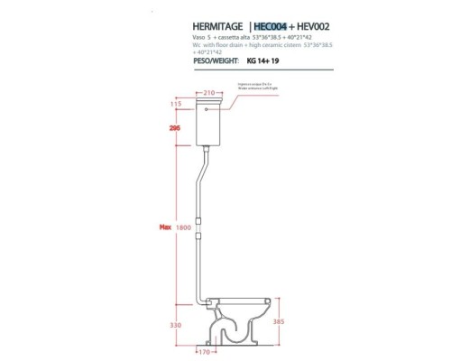 Artceram HERMITAGE Унитаз приставной слив в стену, 36х55см, с крепежом в комплекте, цвет белый с бачком с высокой трубой, цвет: бронза. HEV003 01 00, HEC004 01 00, HEA006 72 Artceram HERMITAGE Унитаз приставной слив в стену, 36х55см, с крепежом в комплекте, цвет белый с бачком с высокой трубой, цвет: бронза. HEV003 01 00, HEC004 01 00, HEA006 72