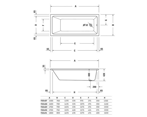 Duravit No.1 Ванна 180х80см., встраиваемая, акриловая, цвет: белый. 700491000000000