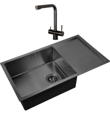Комплект Мойка кухонная Zorg Inox PVD 7844 grafit + Смеситель Inox SZR-7039 GRAFIT графит