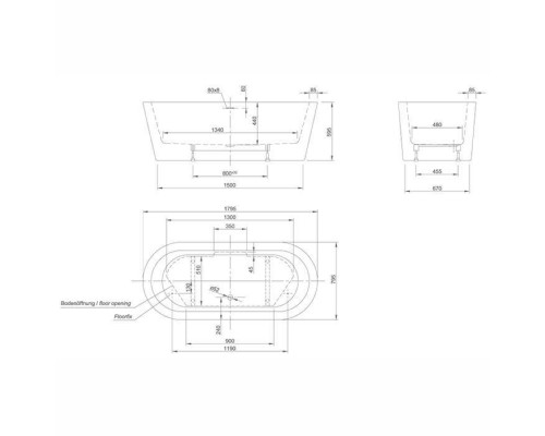 Knief HOT Ванна отдельностоящая 180x80x60см с экраном, цвет: белый. 0100-091-06,  0100-272