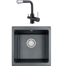 Комплект Мойка кухонная Emar Quartz EMQ-1455.P Оникс + Смеситель 3003N.12 Оникс