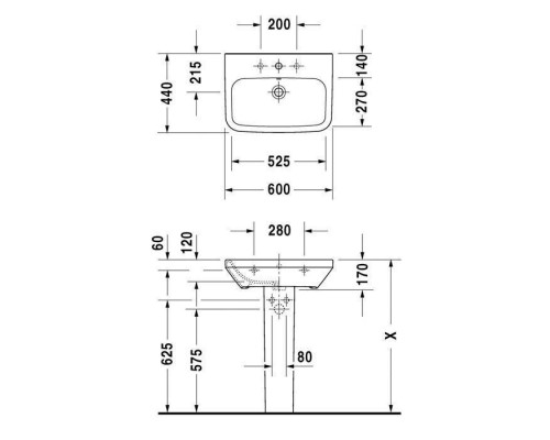 Duravit DuraStyle Раковина 60х44 см, 3 отв., с переливом, цвет: белый. 2319600030