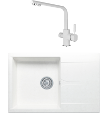 Комплект Мойка кухонная Polygran Gals 760 белый хлопок + Смеситель Kaiser Decor 40144-10 белый