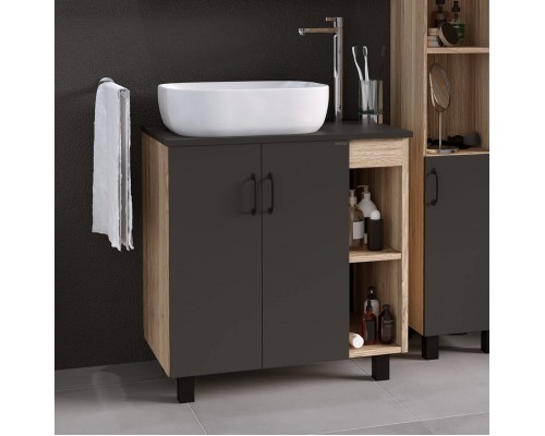 Тумба под раковину со столешницей Grossman Флай 80 дуб сонома, серая